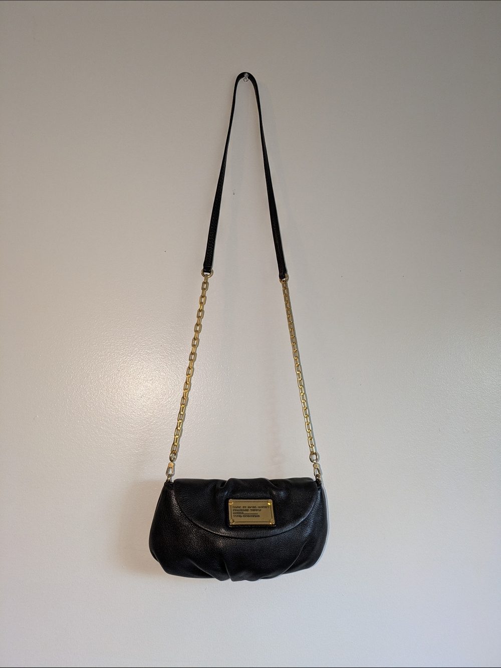 Marc by Marc Jacobs Black Leather Crossbody with Gold Chain Detail
